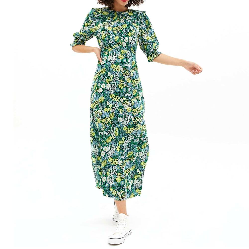 ASOS New Look Tall Peter Pan Collar Puff Sleeve Floral Midi Dress, Women's 6
